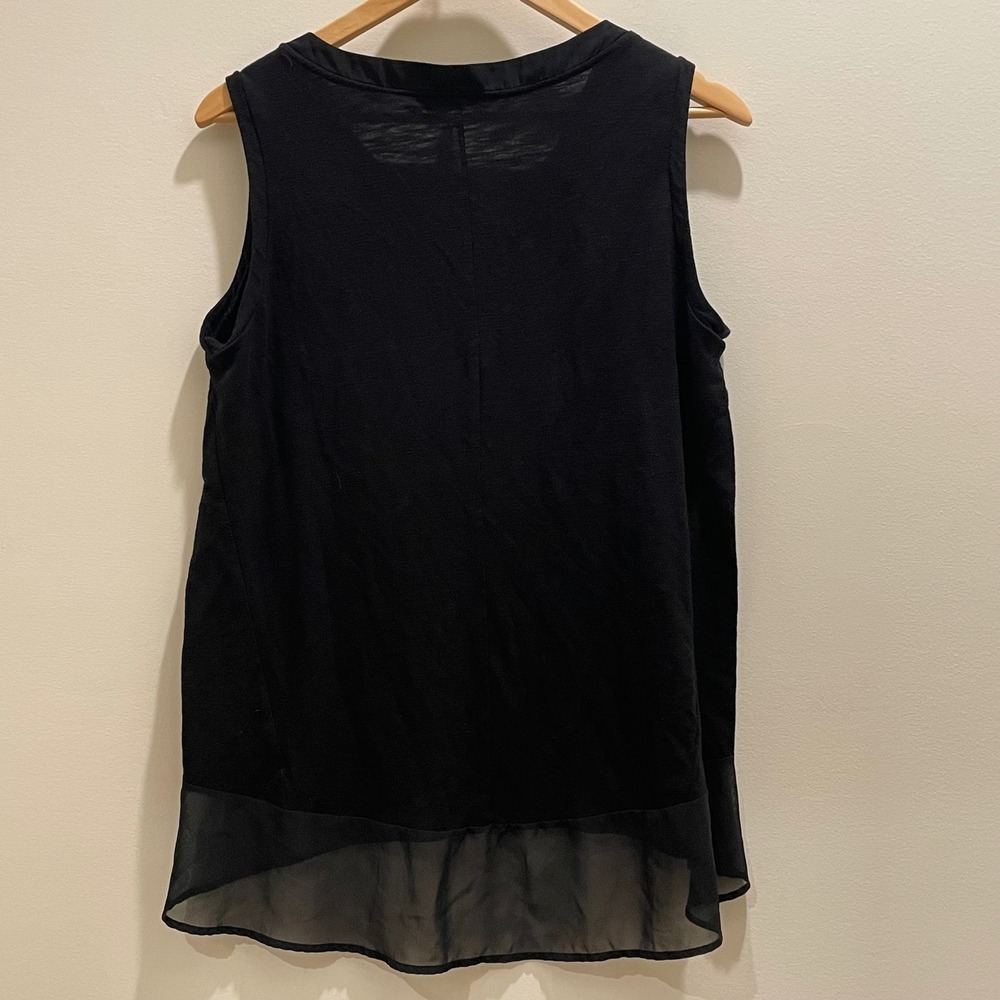Adrienne Vittadini Womens Black Magic Sheer Trim High Low Tank Top ACMS61023 L - Picture 2 of 4